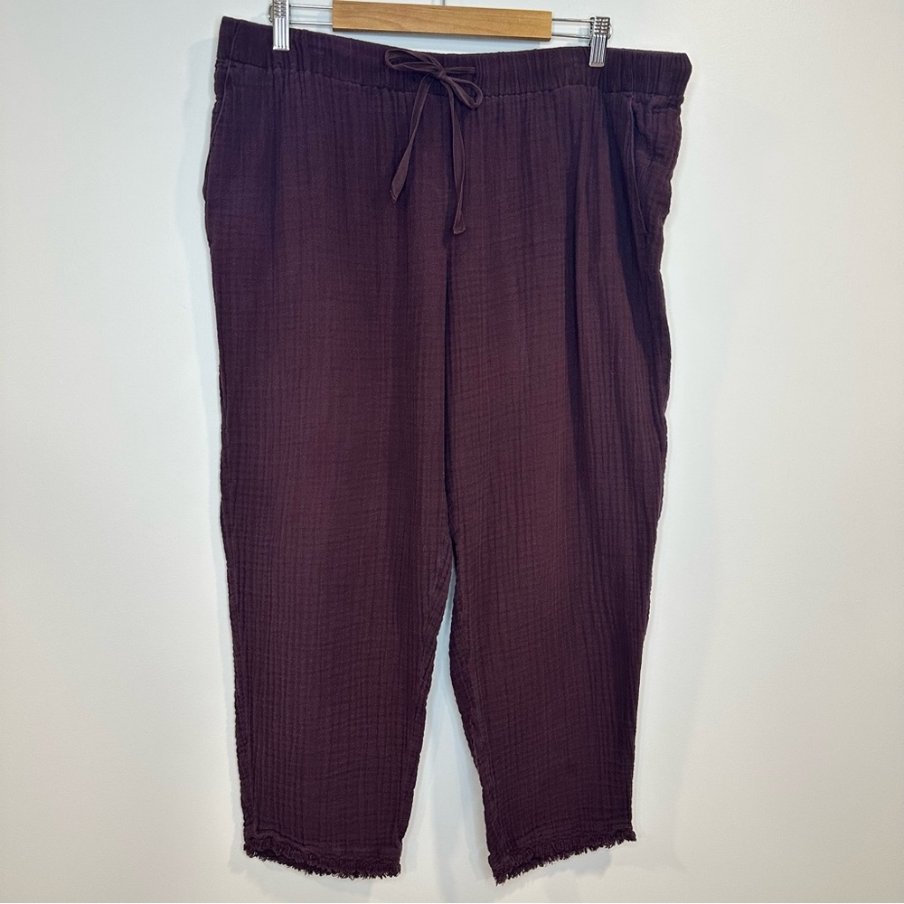 EILEEN FISHER Womens Sz XL Brown Gauze Cropped 100% Organic Cotton Tapered Pants